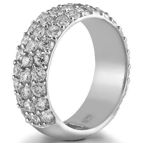 18K Solid White Gold Diamond Wedding Ring Band 3.07 Ctw