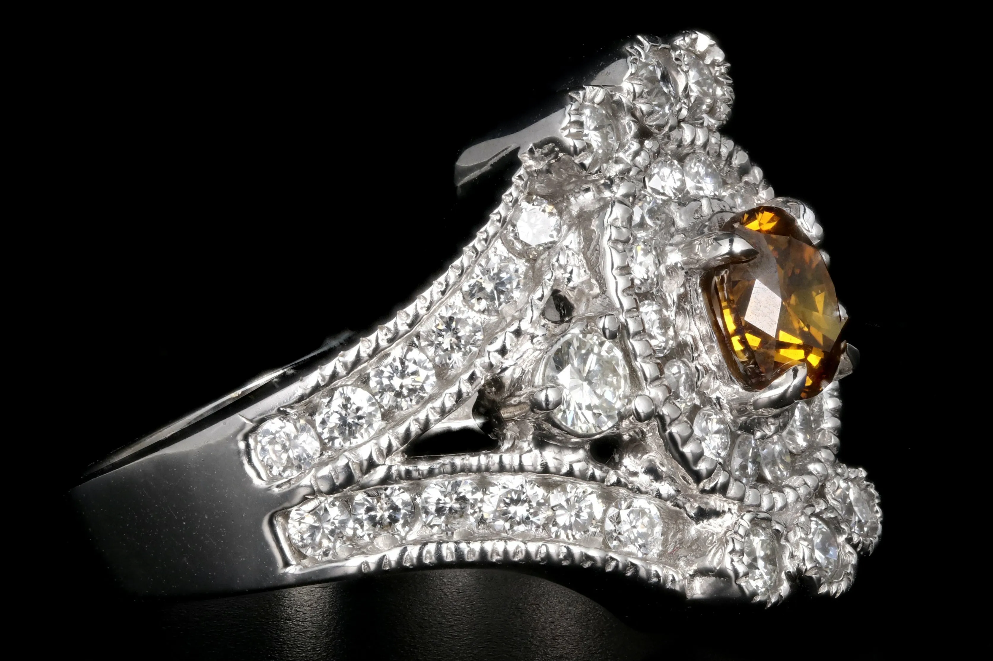 18K White Gold GIA Fancy Deep Orange .65 CT Diamond & White Diamond Cluster Ring