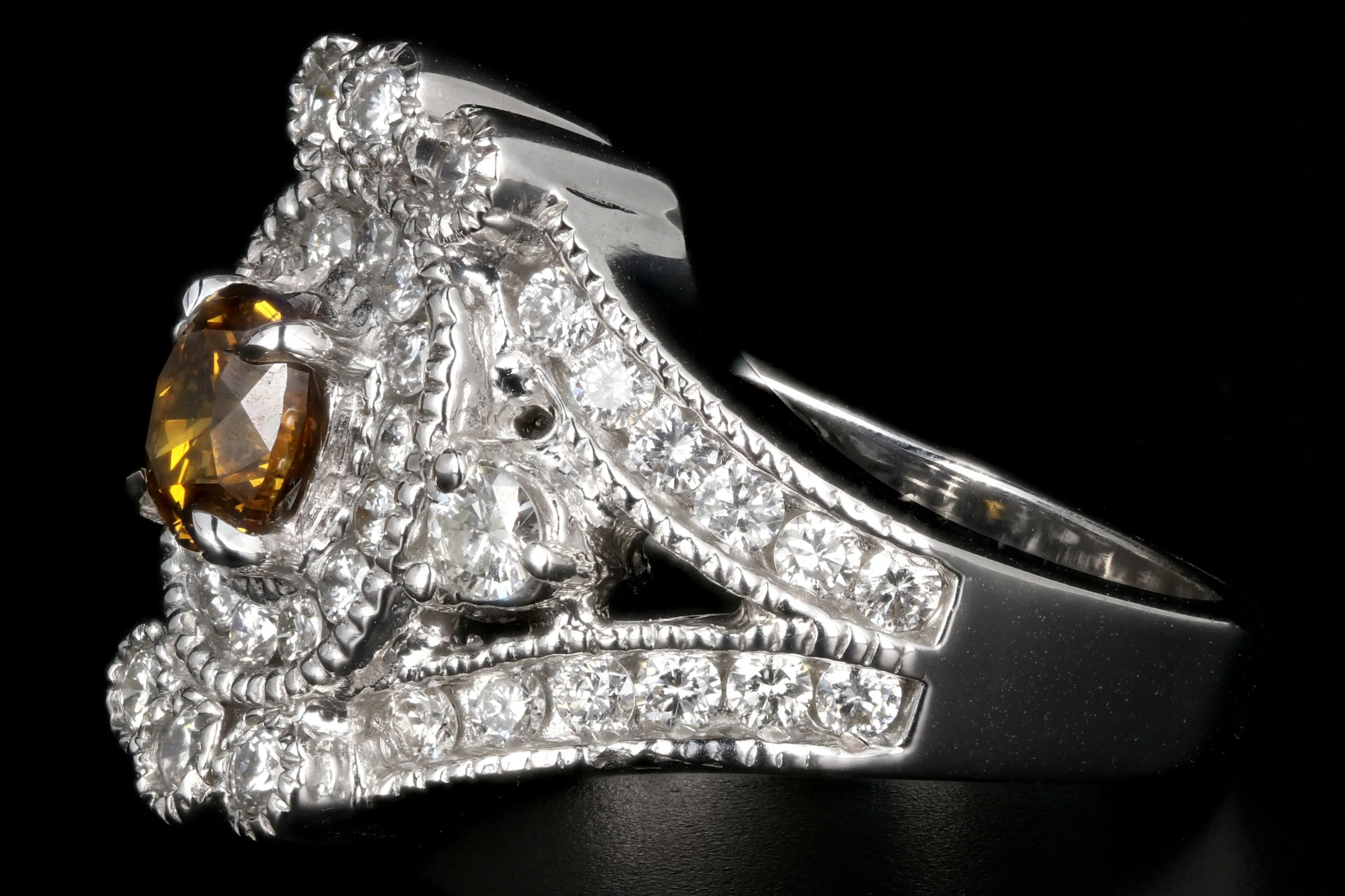 18K White Gold GIA Fancy Deep Orange .65 CT Diamond & White Diamond Cluster Ring
