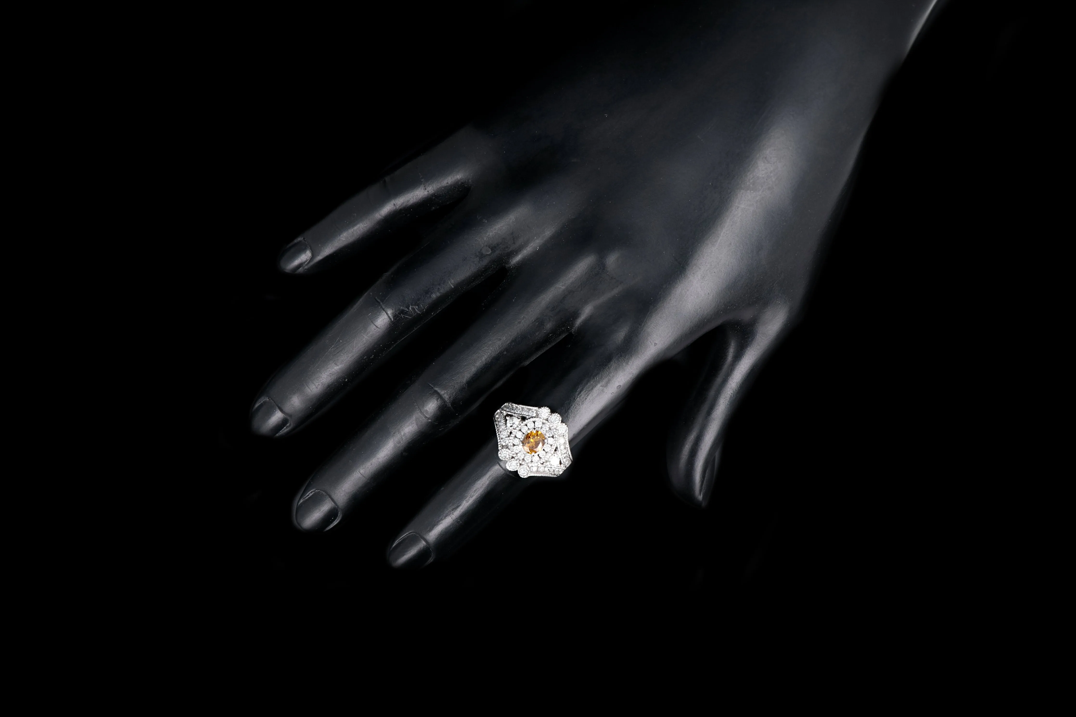 18K White Gold GIA Fancy Deep Orange .65 CT Diamond & White Diamond Cluster Ring