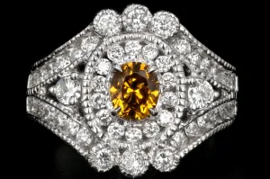 18K White Gold GIA Fancy Deep Orange .65 CT Diamond & White Diamond Cluster Ring