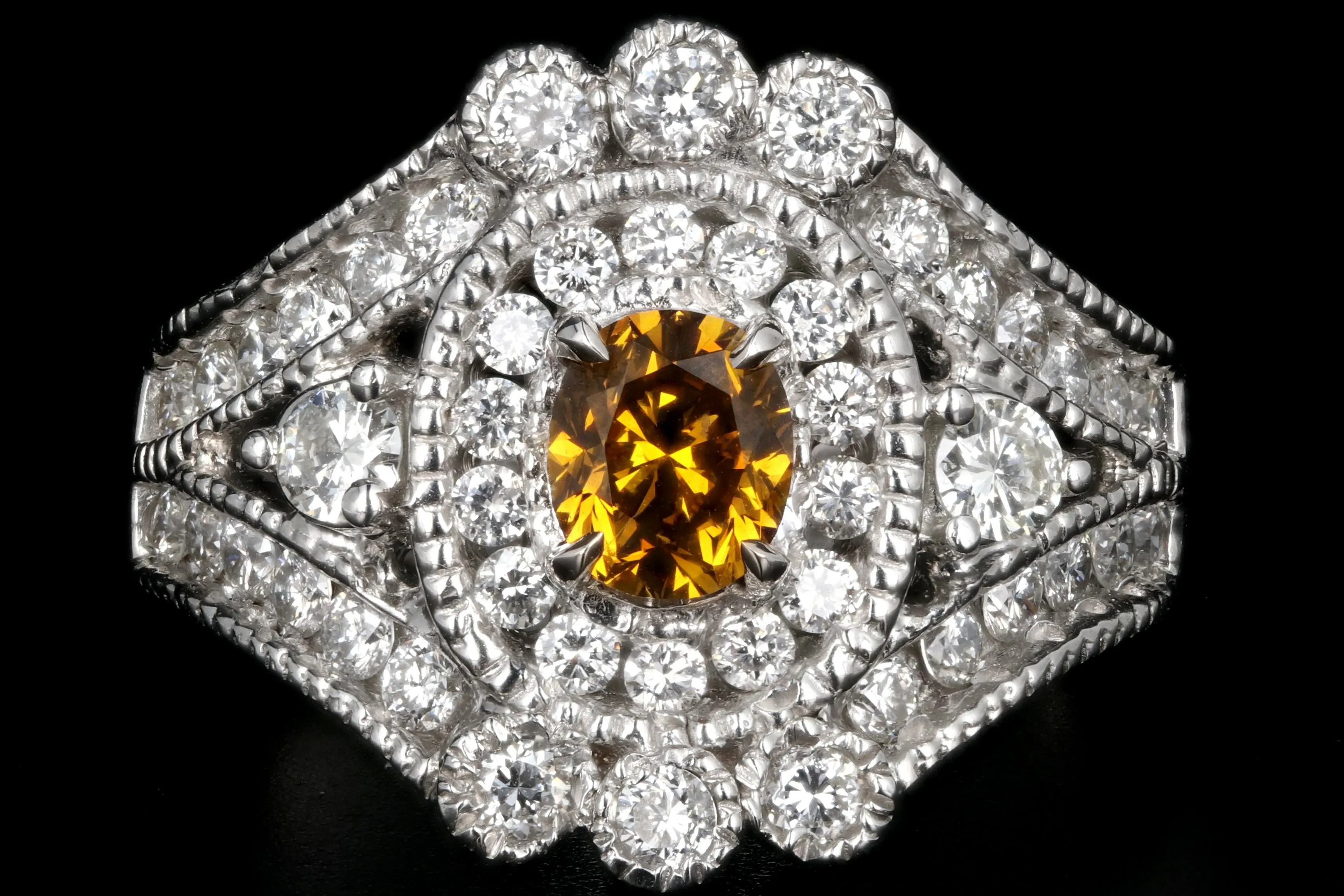 18K White Gold GIA Fancy Deep Orange .65 CT Diamond & White Diamond Cluster Ring
