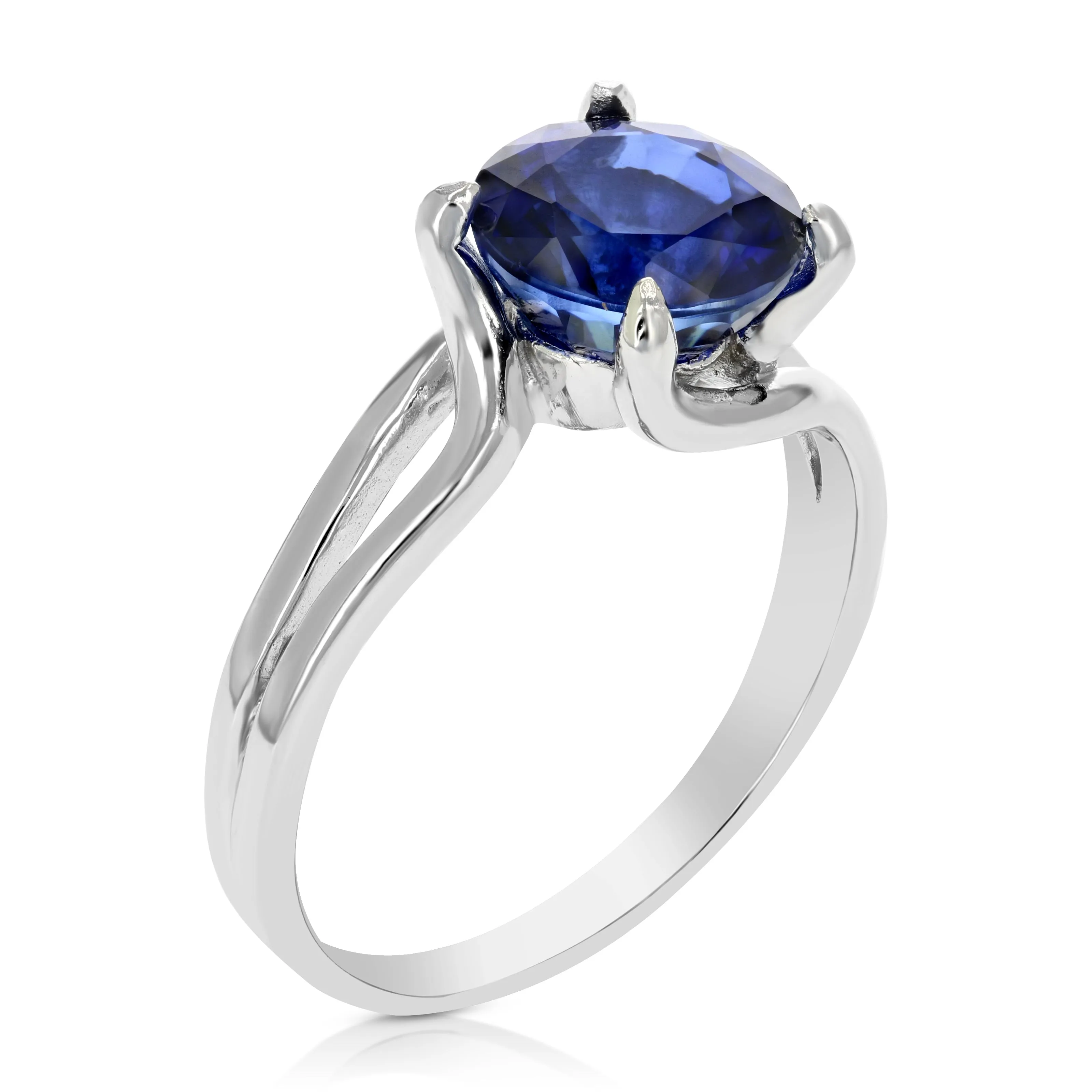 1.90 cttw Created Blue Sapphire Ring .925 Sterling Silver Round 8 MM Size 7