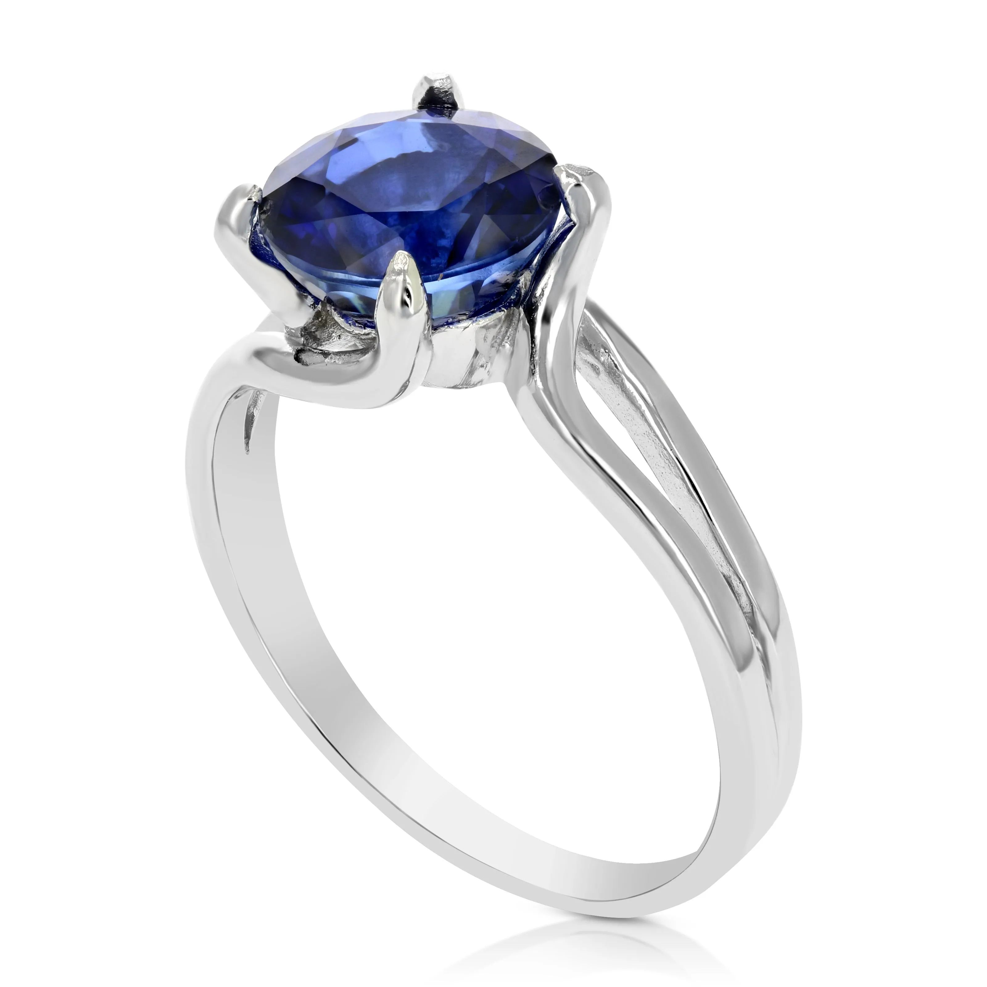 1.90 cttw Created Blue Sapphire Ring .925 Sterling Silver Round 8 MM Size 7