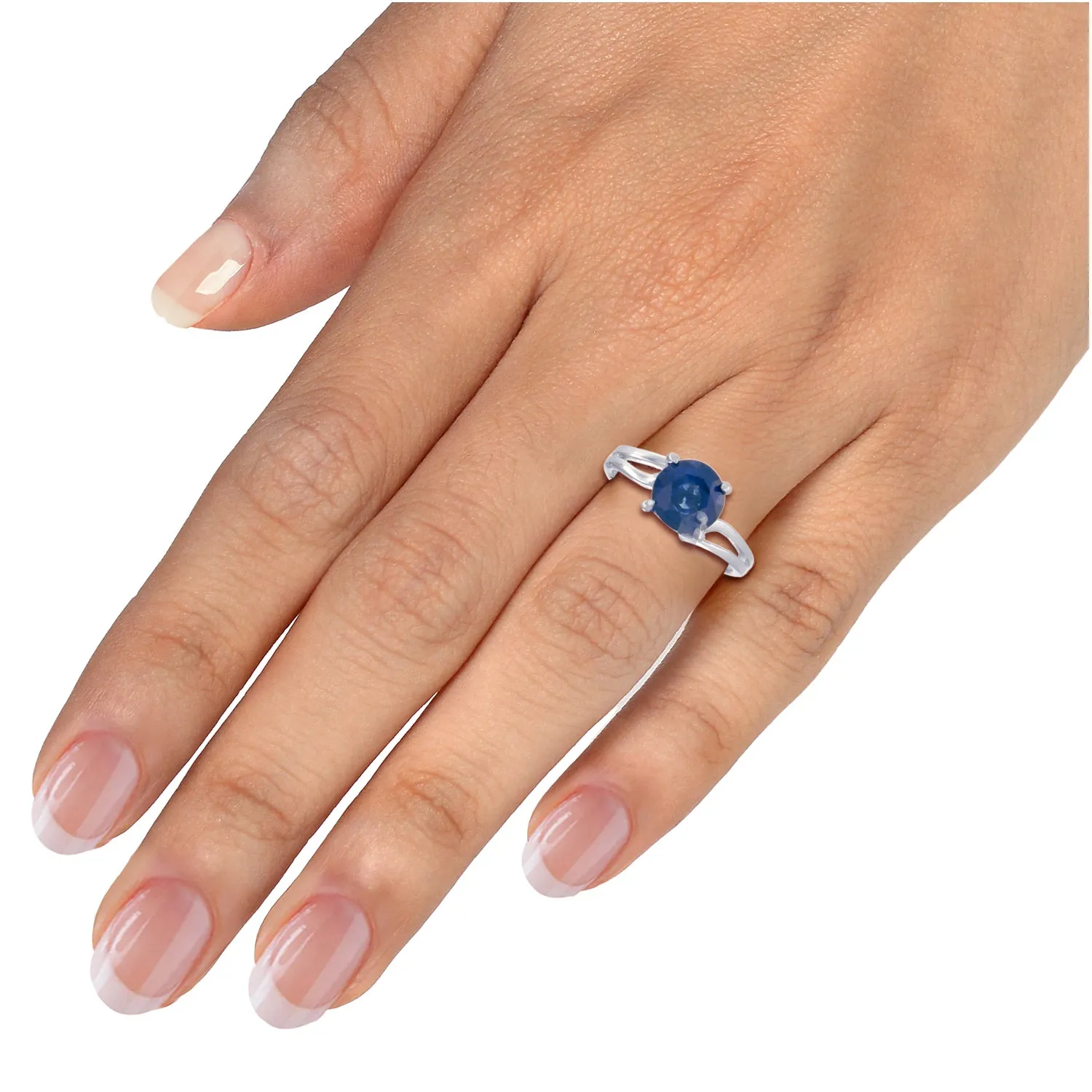 1.90 cttw Created Blue Sapphire Ring .925 Sterling Silver Round 8 MM Size 7