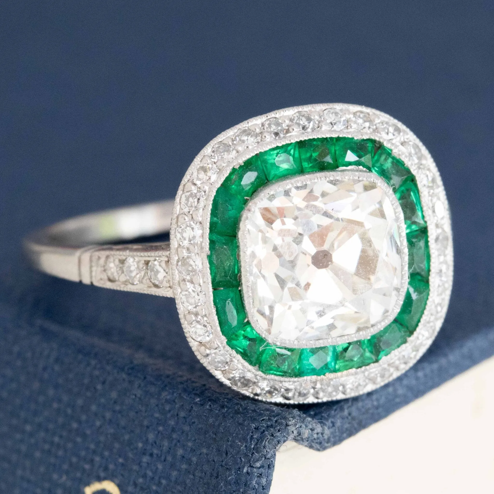 1.90ct Old Mine Cut Diamond Emerald Target Ring, GIA K SI1