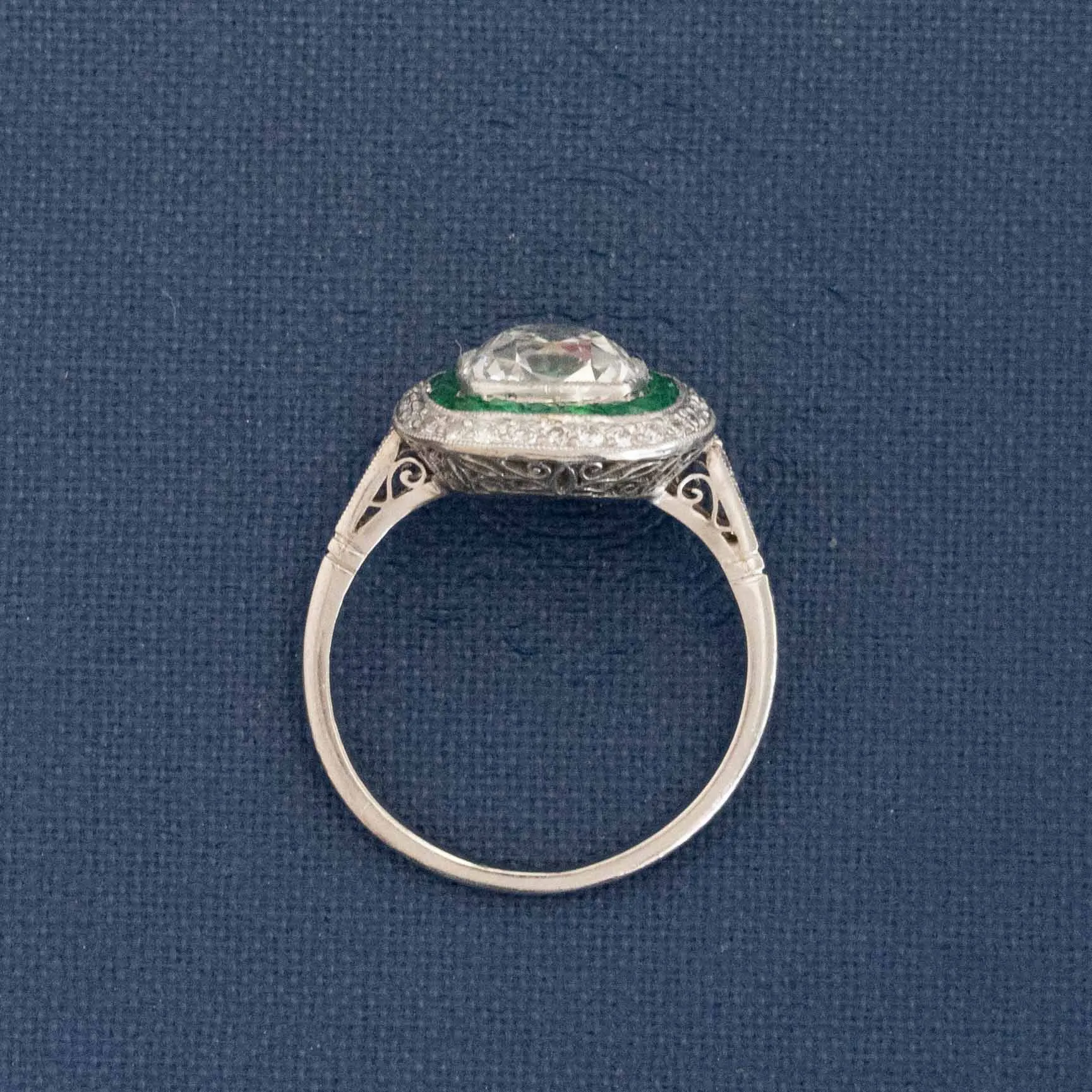 1.90ct Old Mine Cut Diamond Emerald Target Ring, GIA K SI1