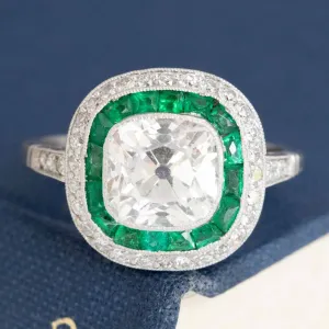 1.90ct Old Mine Cut Diamond Emerald Target Ring, GIA K SI1