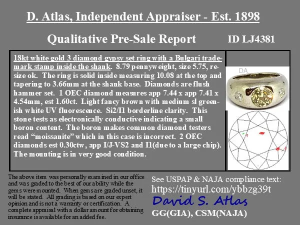 1.90ctw Old European Cut Diamond 3-Stone Ring by Bvlgari