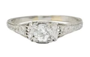 1920's Art Deco 0.38 CTW Old European Diamond Foliate Engagement Ring