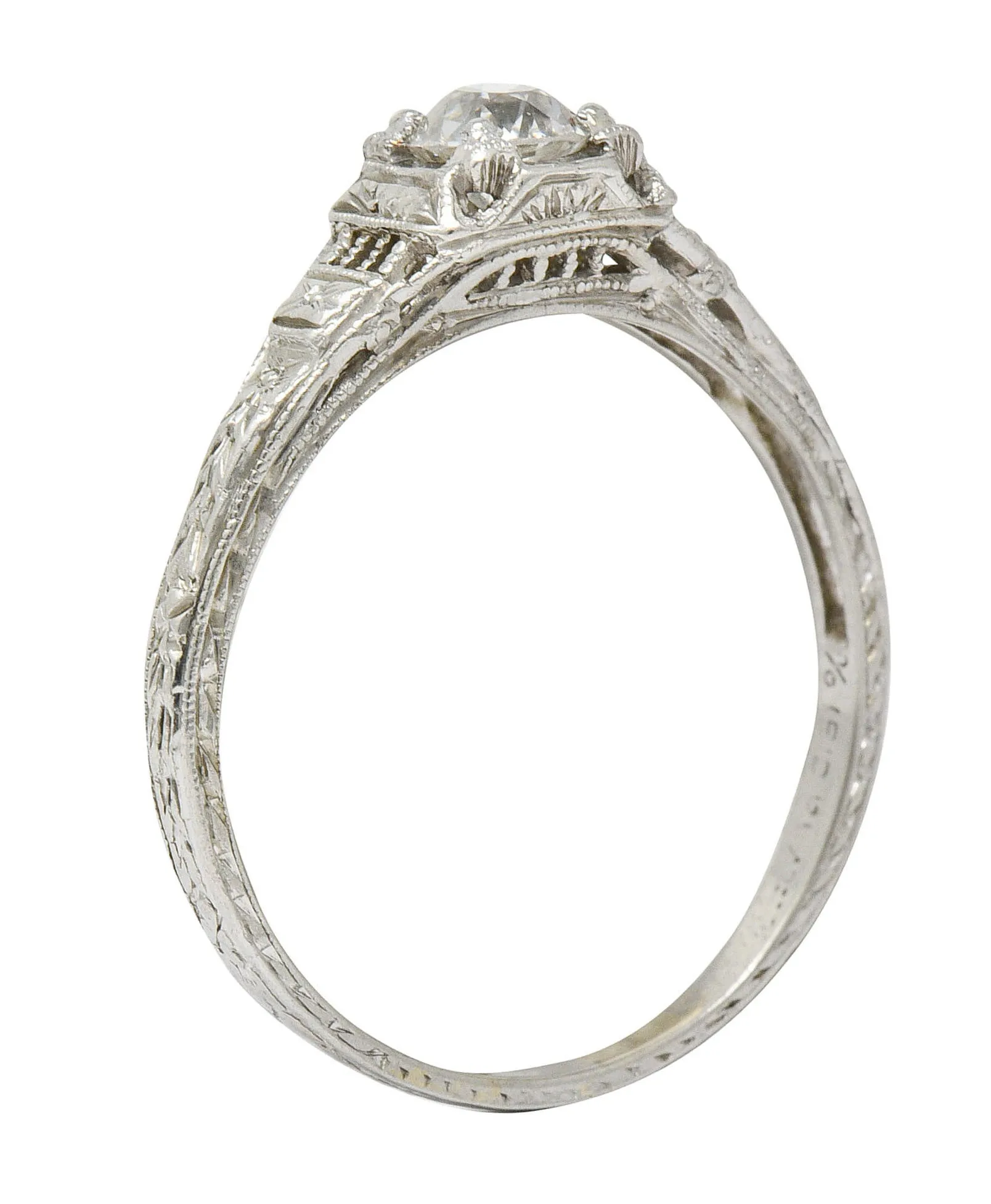 1920's Art Deco 0.38 CTW Old European Diamond Foliate Engagement Ring