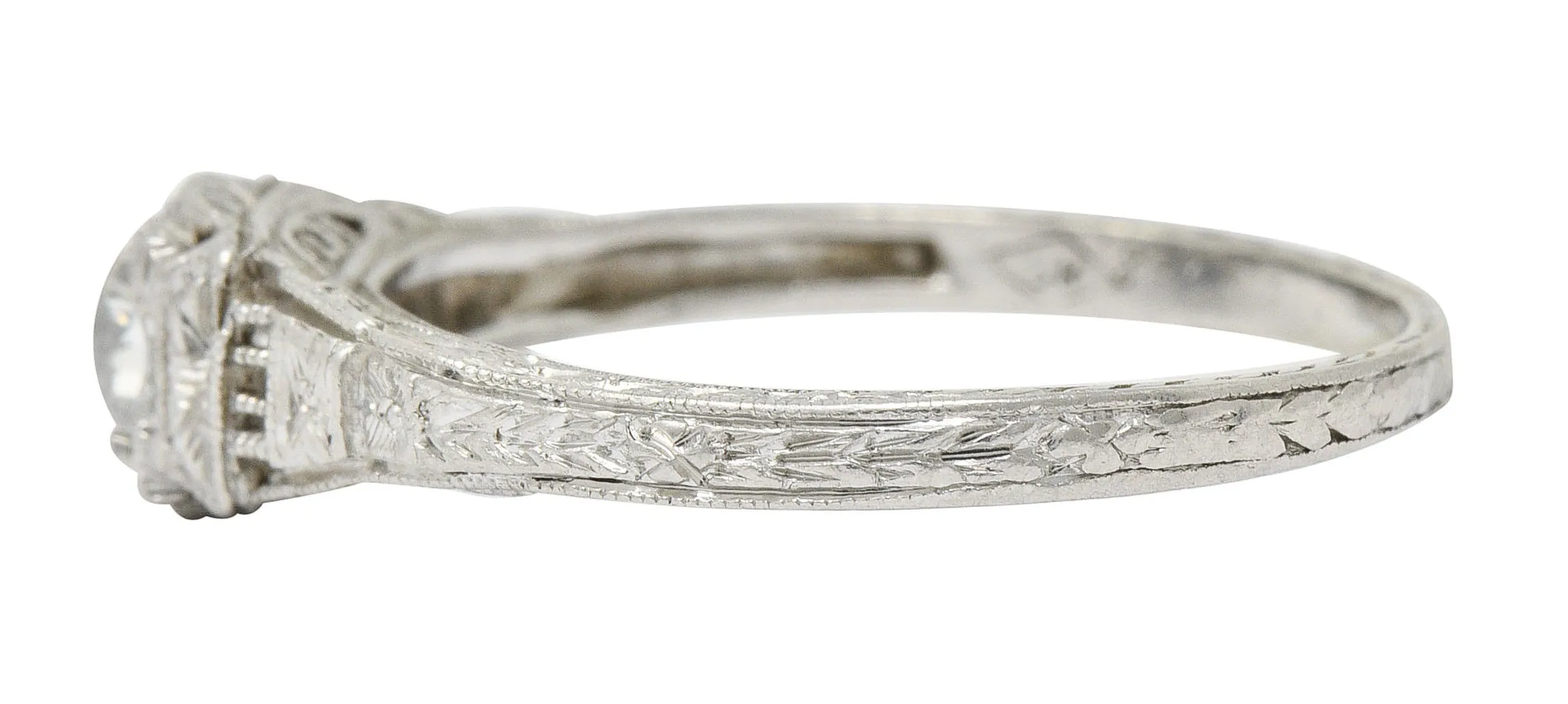 1920's Art Deco 0.38 CTW Old European Diamond Foliate Engagement Ring