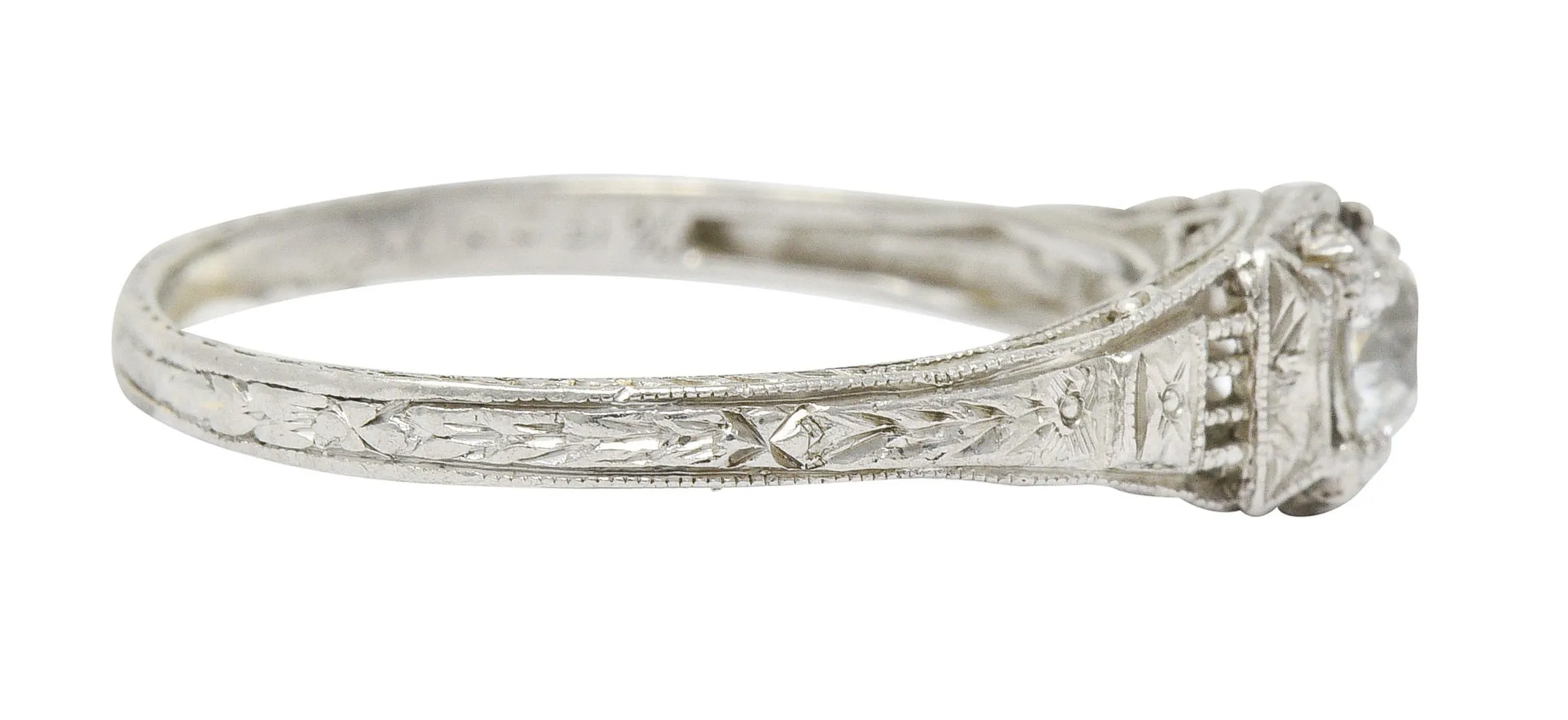 1920's Art Deco 0.38 CTW Old European Diamond Foliate Engagement Ring
