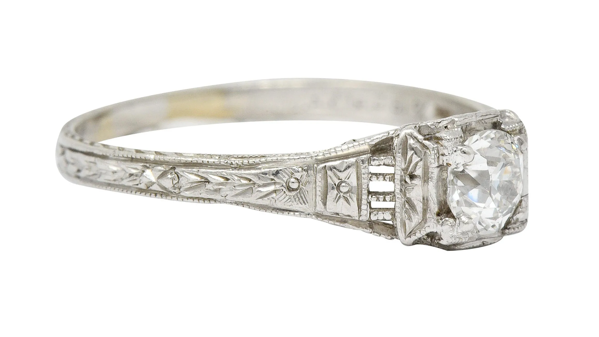 1920's Art Deco 0.38 CTW Old European Diamond Foliate Engagement Ring