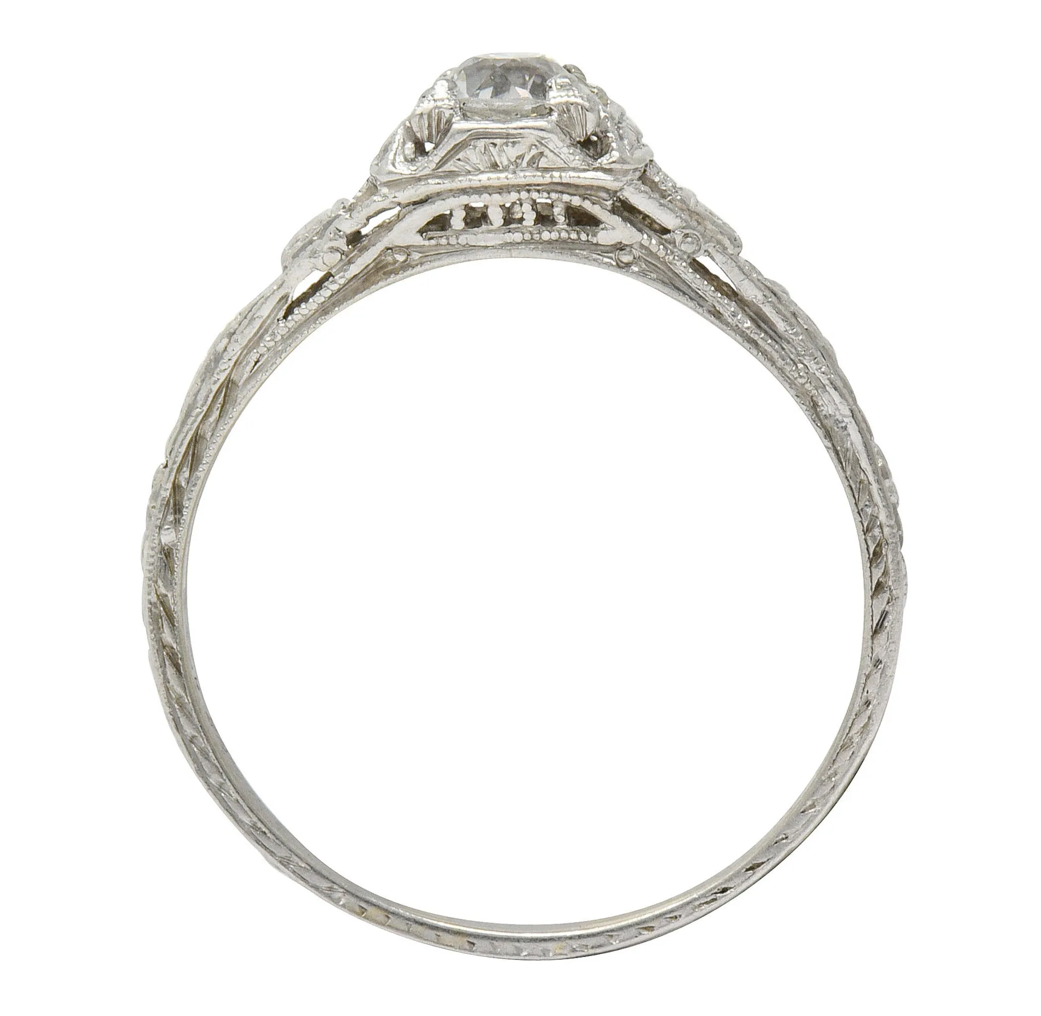1920's Art Deco 0.38 CTW Old European Diamond Foliate Engagement Ring