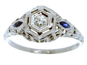 1920s Diamond & Sapphire Filigree Ring