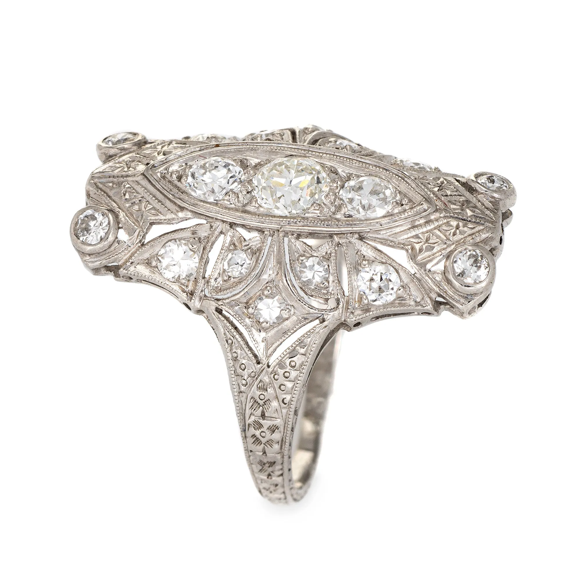 1ct Art Deco Diamond Ring Platinum Vintage Long Square Plaque Antique Jewelry 6