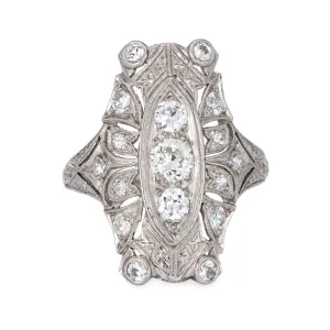 1ct Art Deco Diamond Ring Platinum Vintage Long Square Plaque Antique Jewelry 6