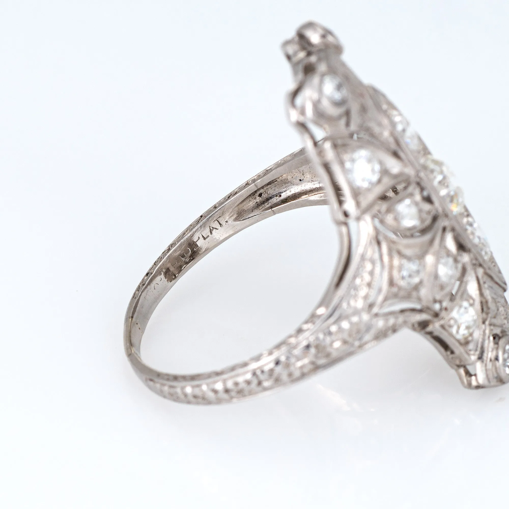 1ct Art Deco Diamond Ring Platinum Vintage Long Square Plaque Antique Jewelry 6