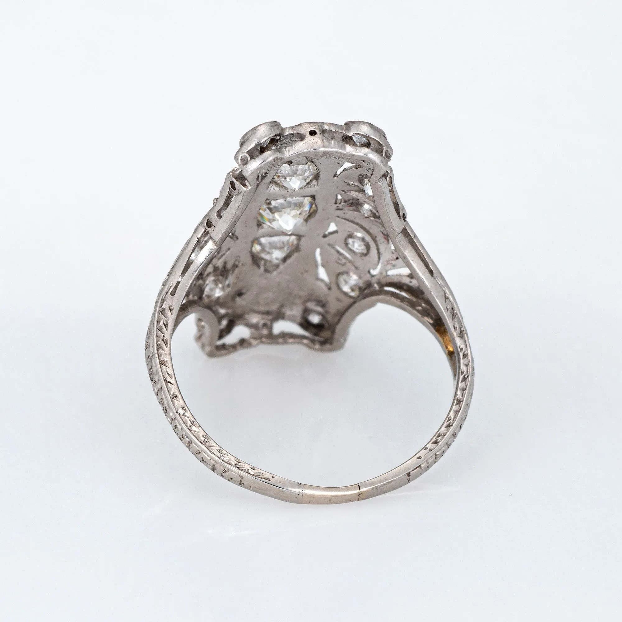 1ct Art Deco Diamond Ring Platinum Vintage Long Square Plaque Antique Jewelry 6