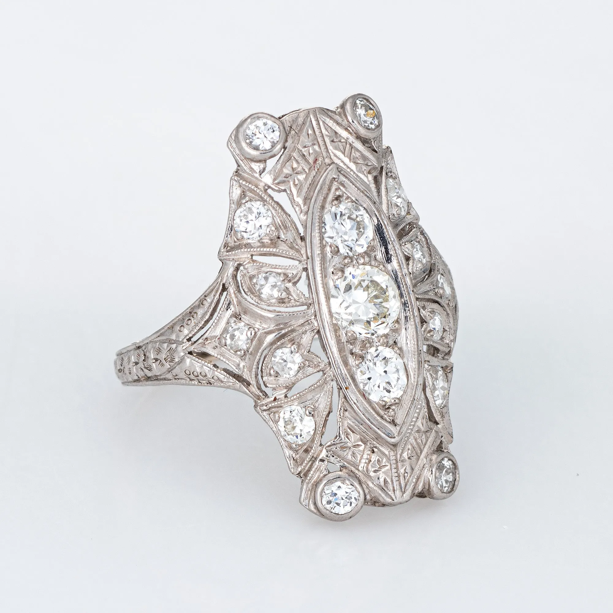 1ct Art Deco Diamond Ring Platinum Vintage Long Square Plaque Antique Jewelry 6