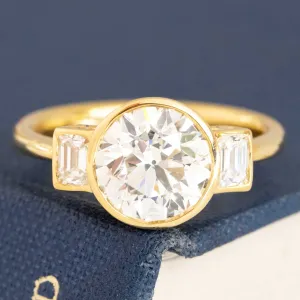 2.34ctw Old European & Emerald Cut Diamond Trilogy Ring