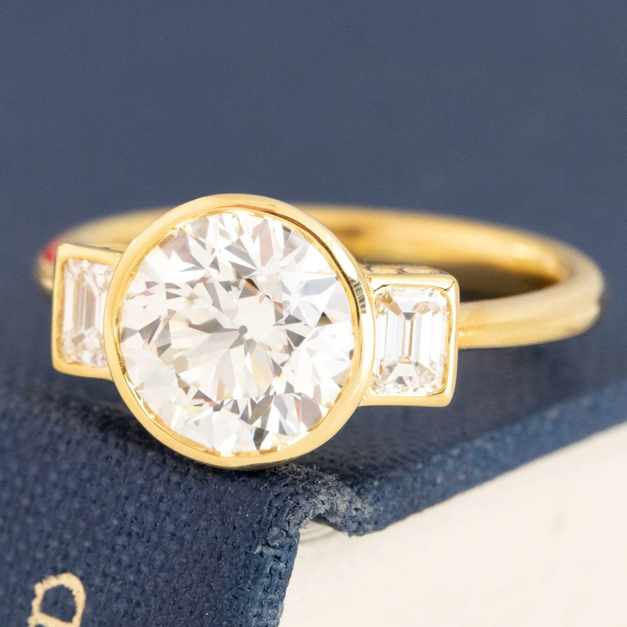 2.34ctw Old European & Emerald Cut Diamond Trilogy Ring
