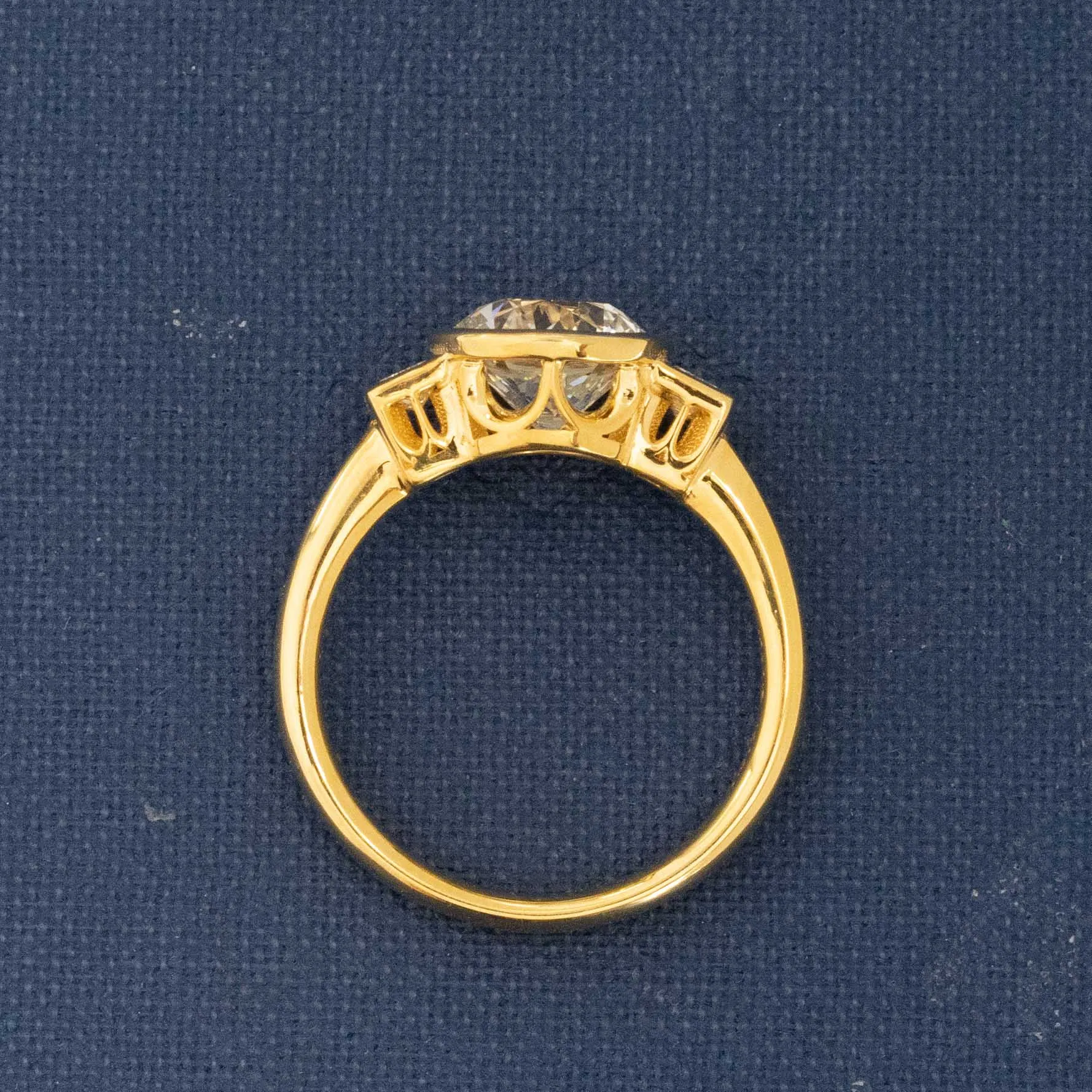 2.34ctw Old European & Emerald Cut Diamond Trilogy Ring