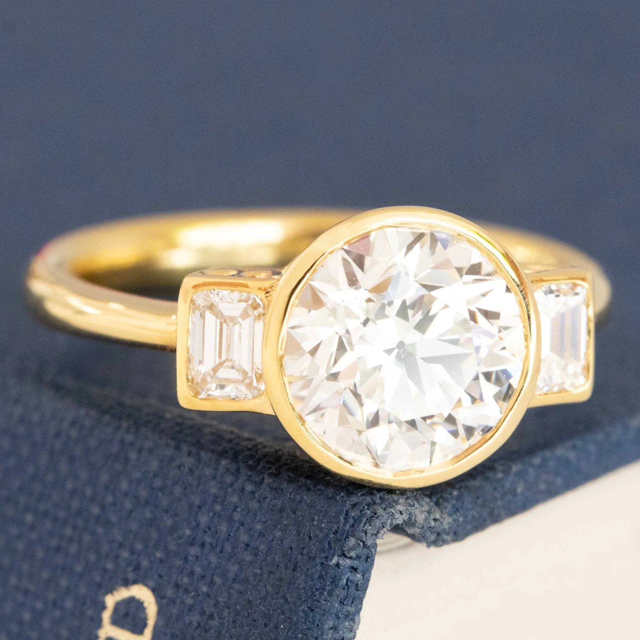 2.34ctw Old European & Emerald Cut Diamond Trilogy Ring