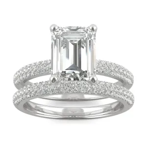 2.96 CTW DEW Emerald Moissanite Side-Stone Bridal Set in 14K White Gold