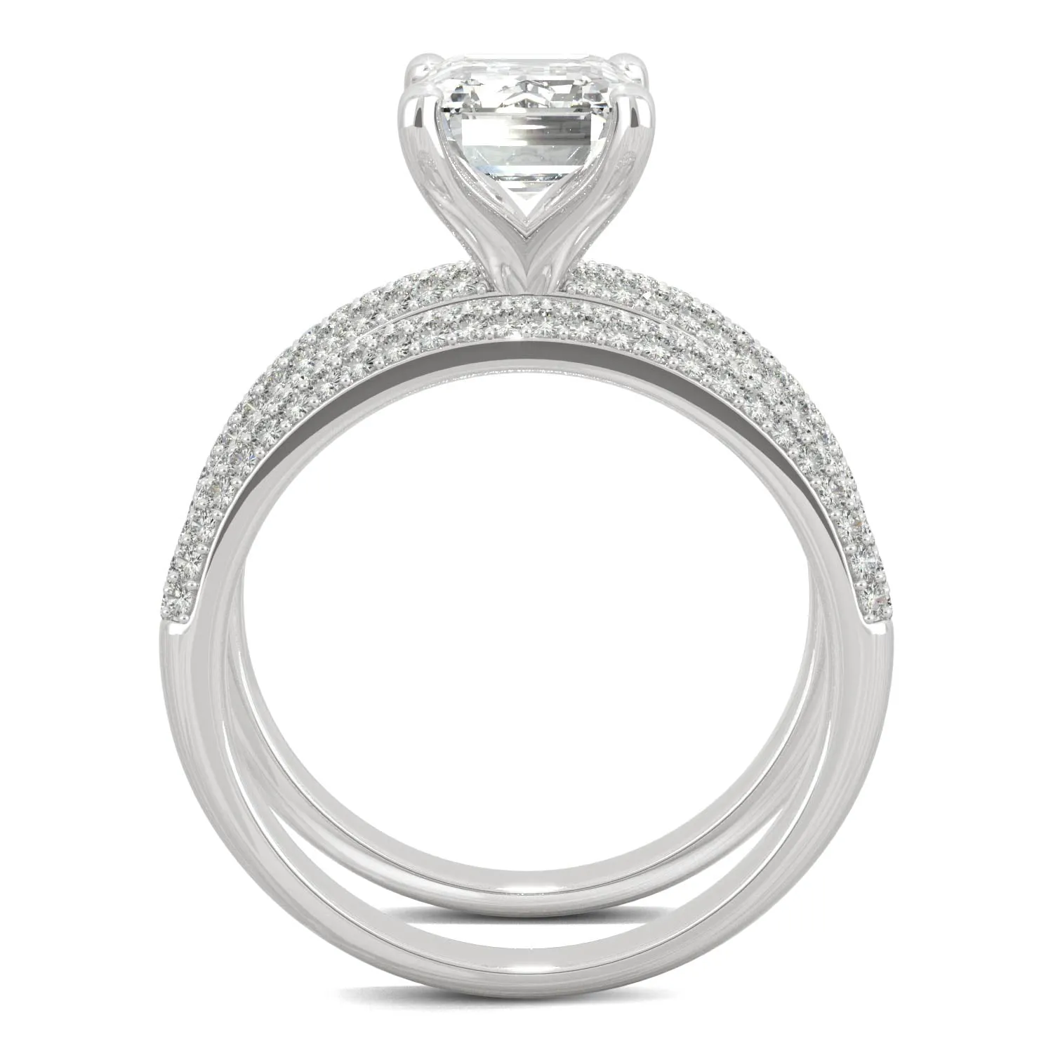 2.96 CTW DEW Emerald Moissanite Side-Stone Bridal Set in 14K White Gold