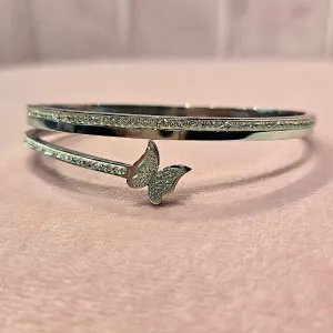 2mm Butterfly Round Cubic Zirconia Bangle Stainless Steel Bracelet