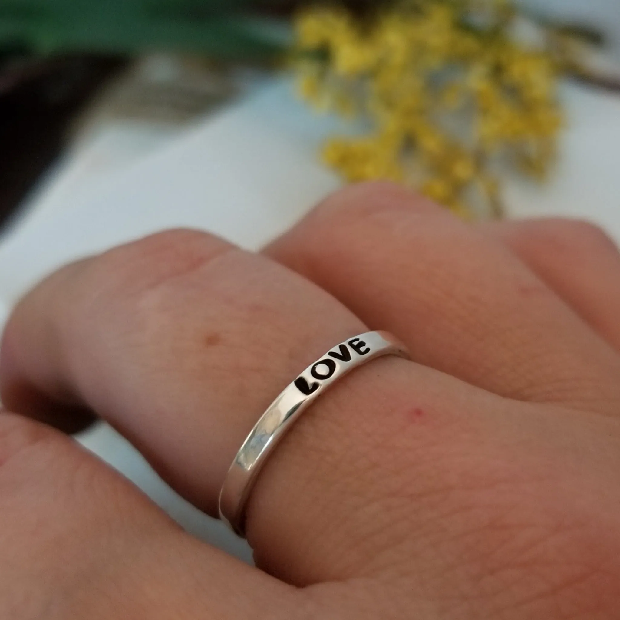 2mm Thin Stacking Name Ring - Sterling Silver