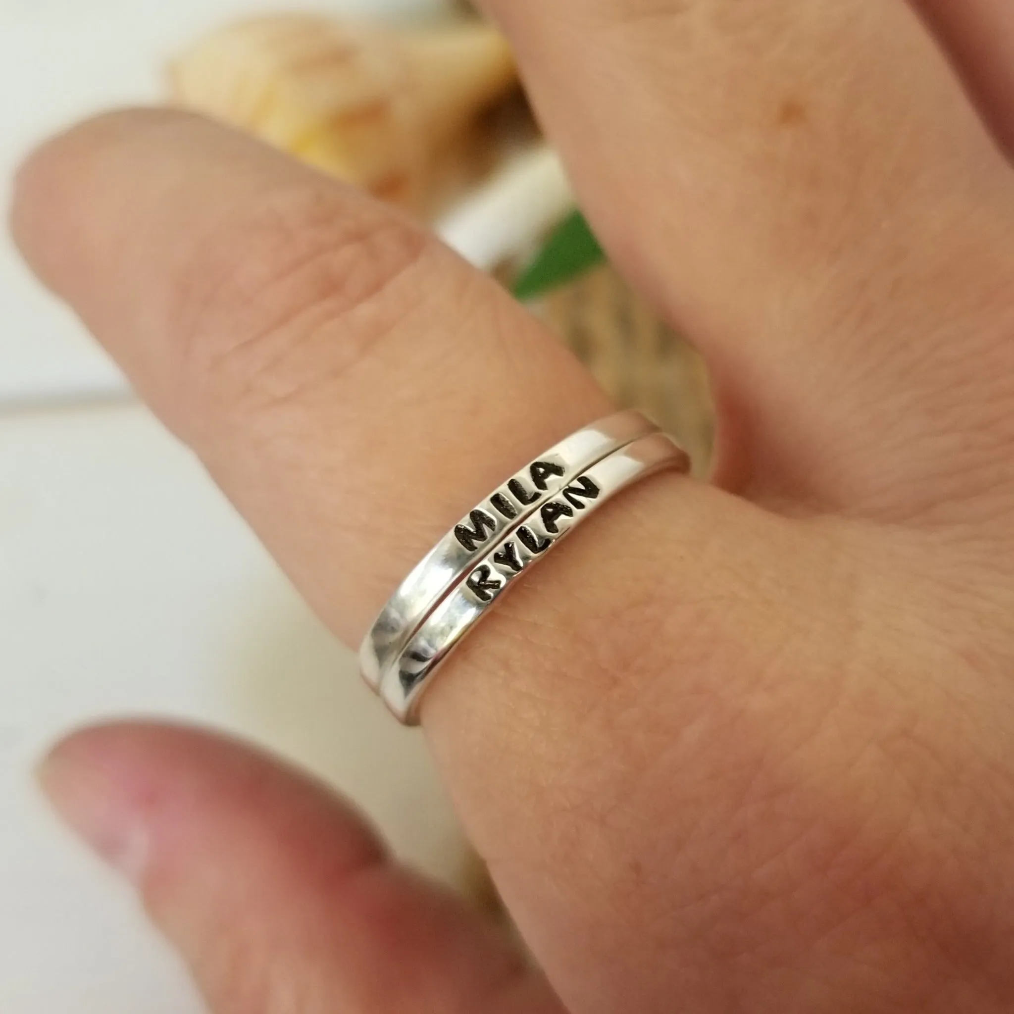 2mm Thin Stacking Name Ring - Sterling Silver