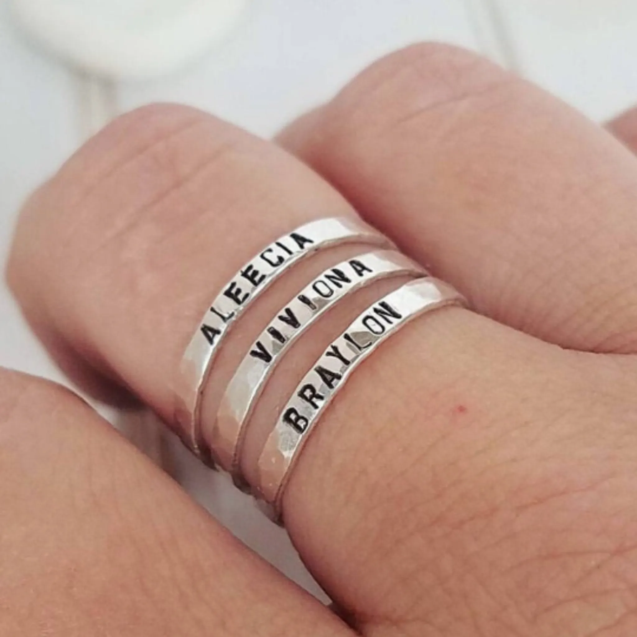 2mm Thin Stacking Name Ring - Sterling Silver