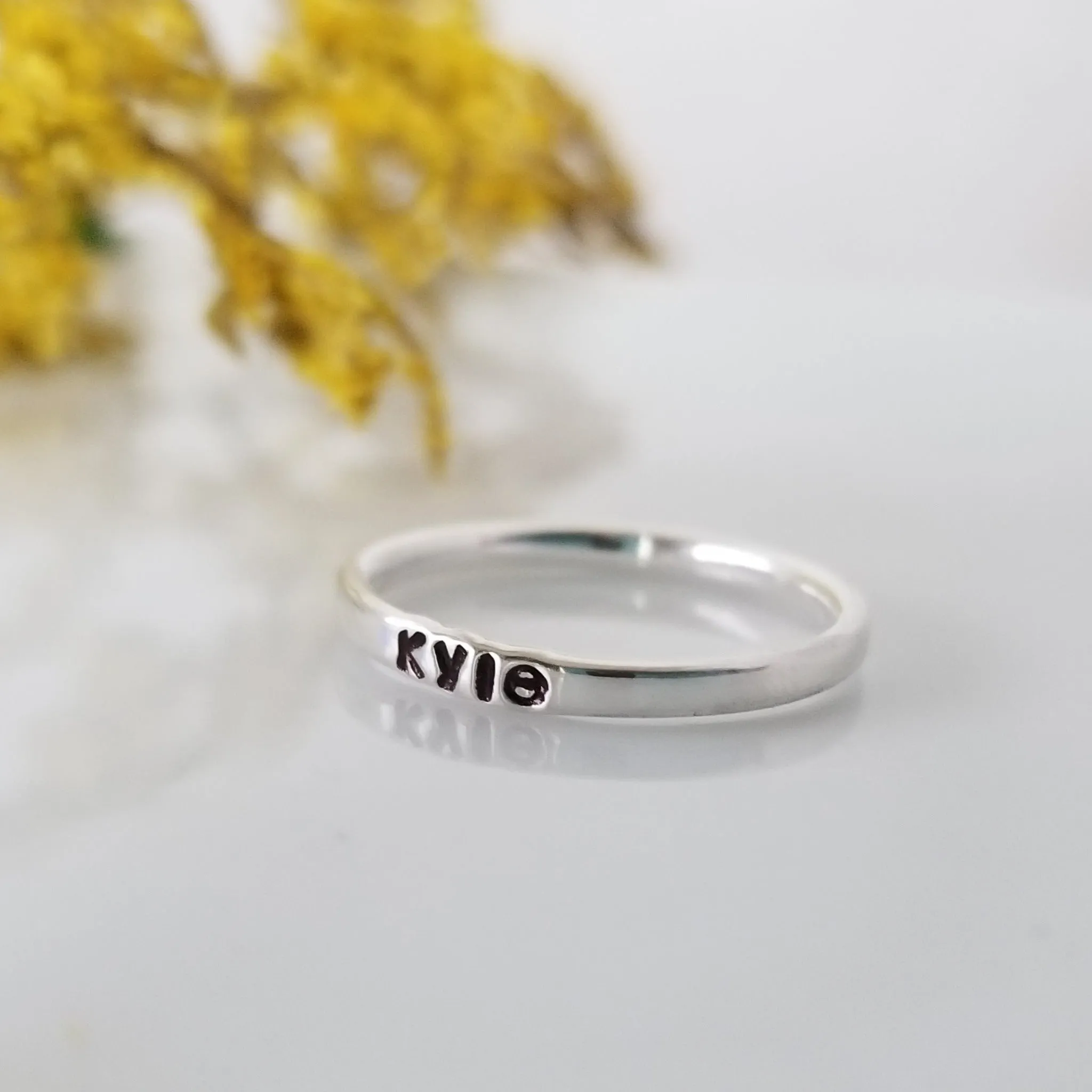 2mm Thin Stacking Name Ring - Sterling Silver