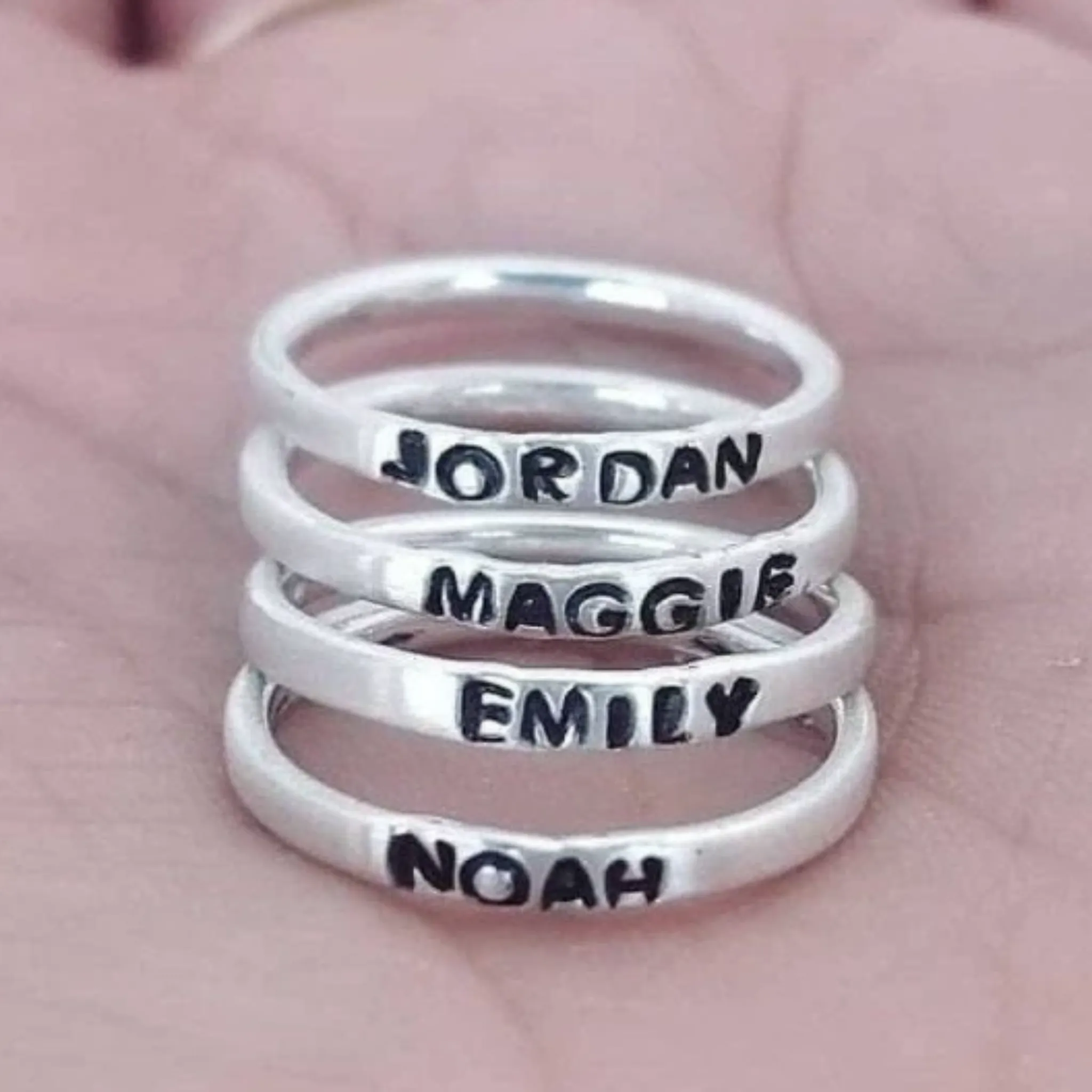 2mm Thin Stacking Name Ring - Sterling Silver