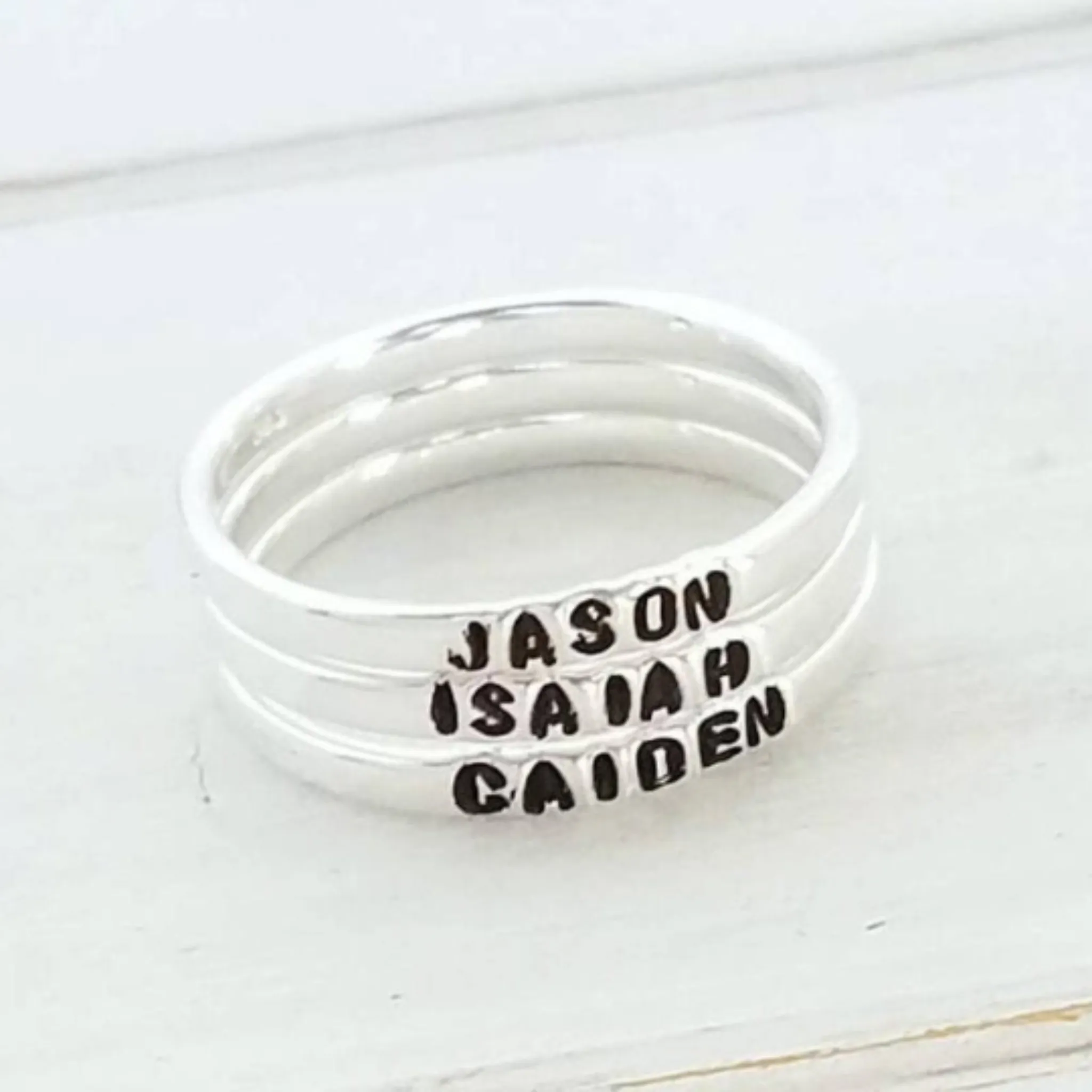 2mm Thin Stacking Name Ring - Sterling Silver