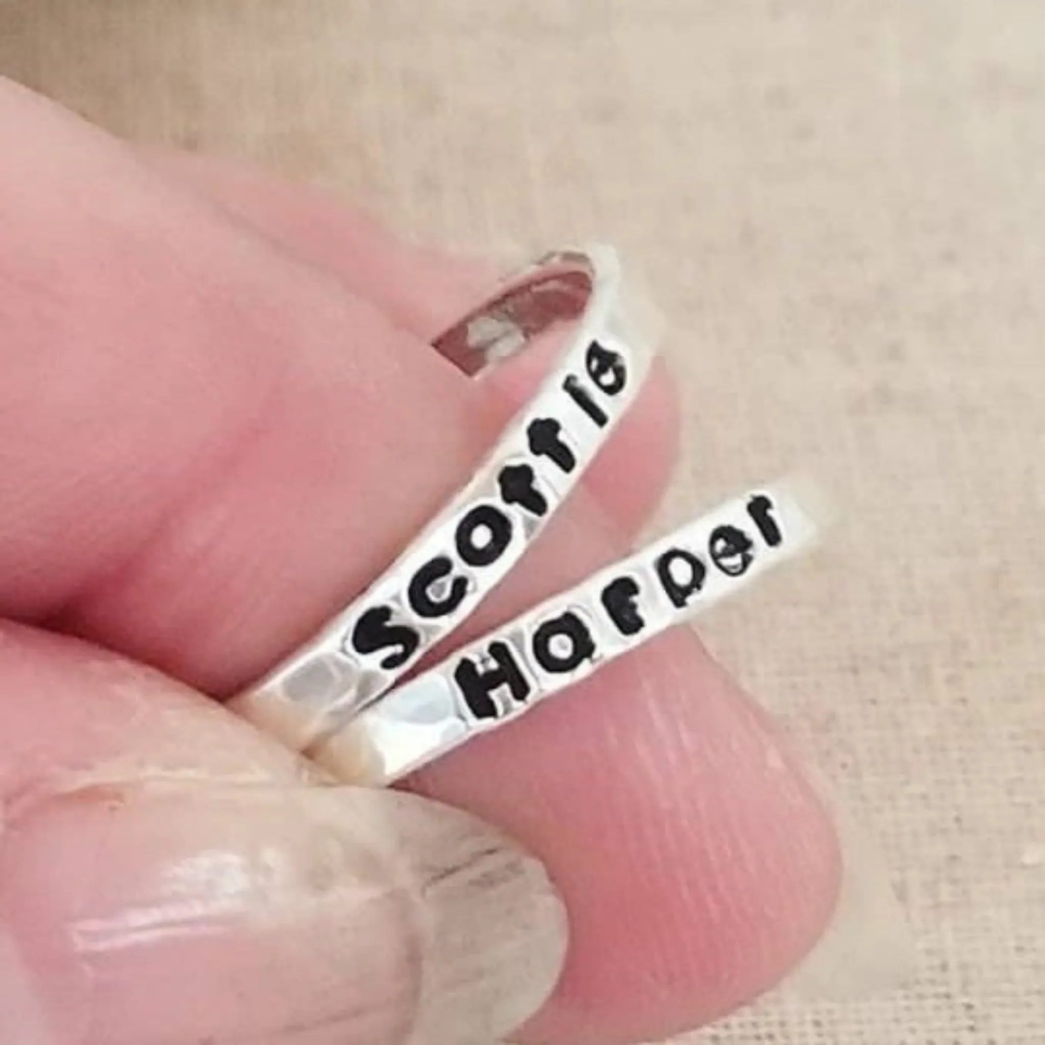 2mm Thin Stacking Name Ring - Sterling Silver