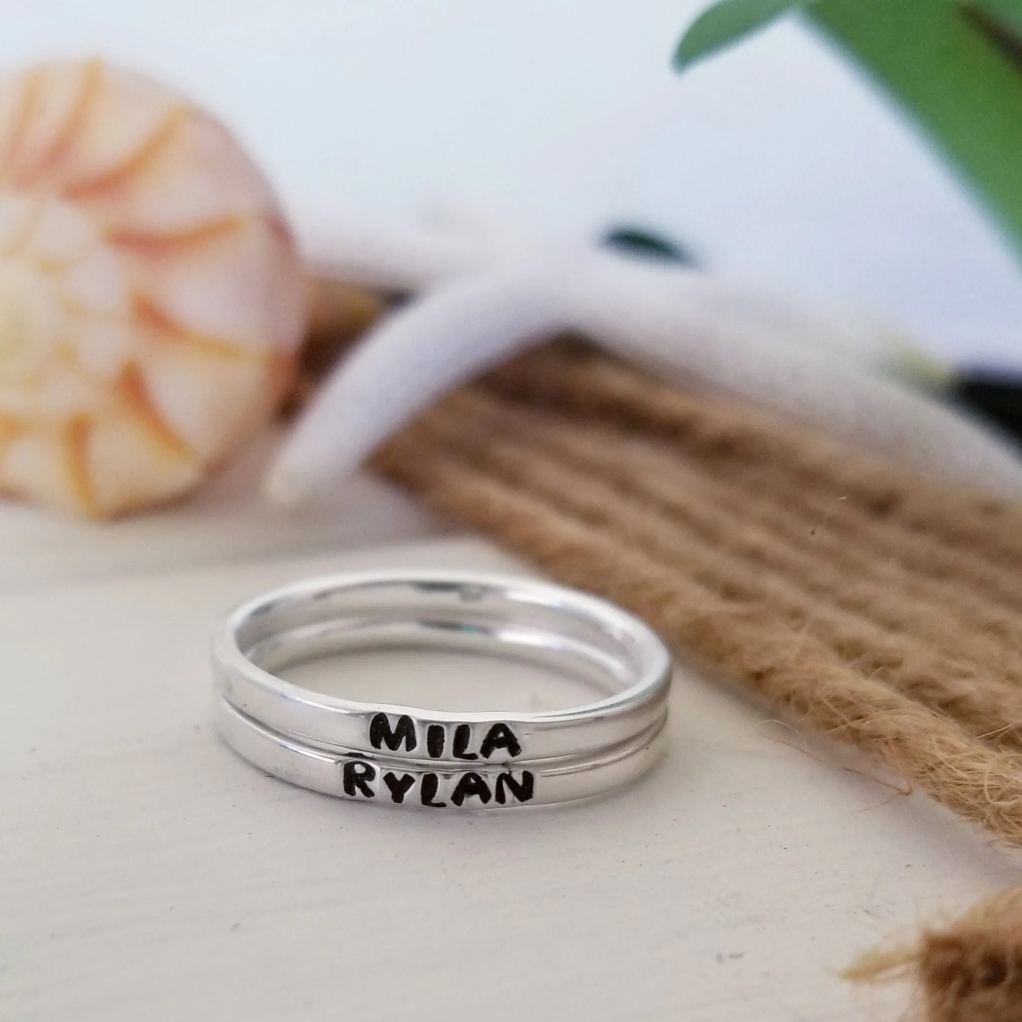 2mm Thin Stacking Name Ring - Sterling Silver