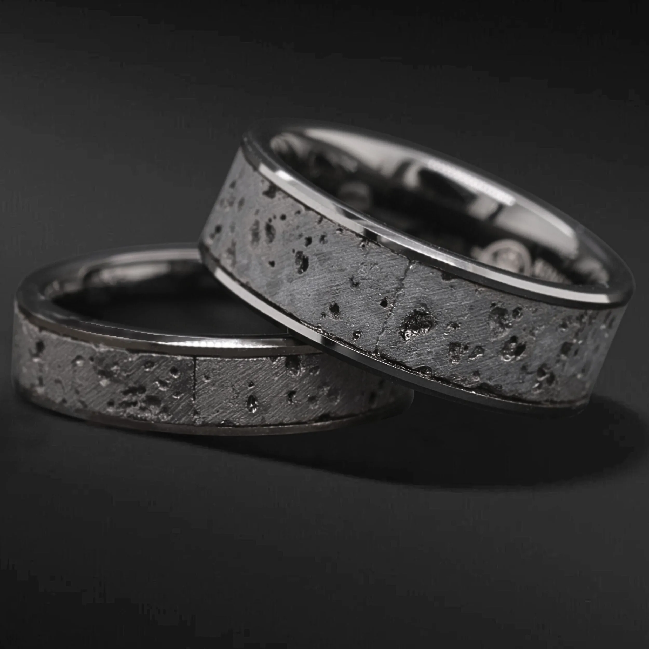 2PCs Tungsten His & Hers Wedding Ring Set, Tungsten Wedding Band Set, Lava Rock Inlays Couple Ring Set