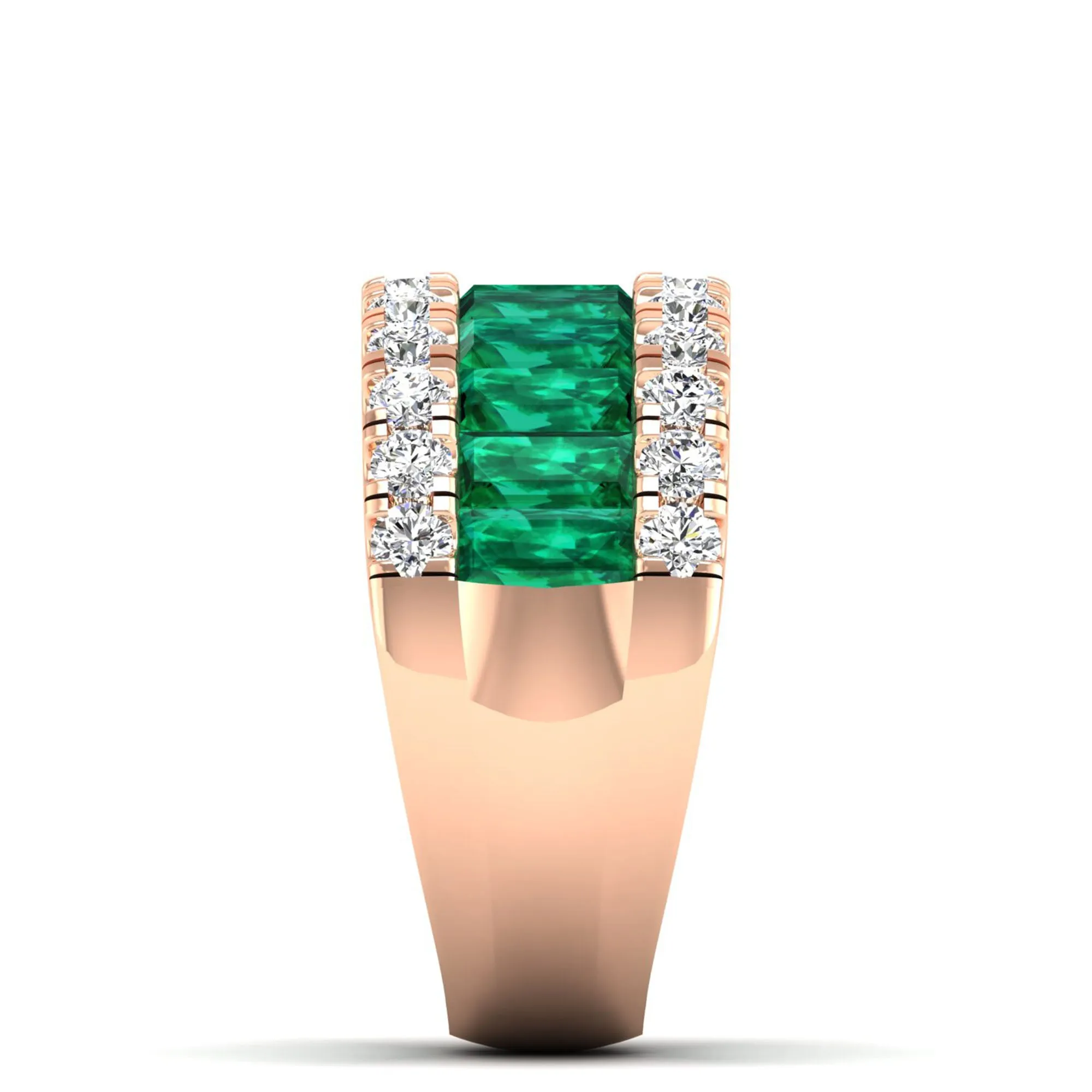 3-Row Baguette Emerald and Diamond Ring