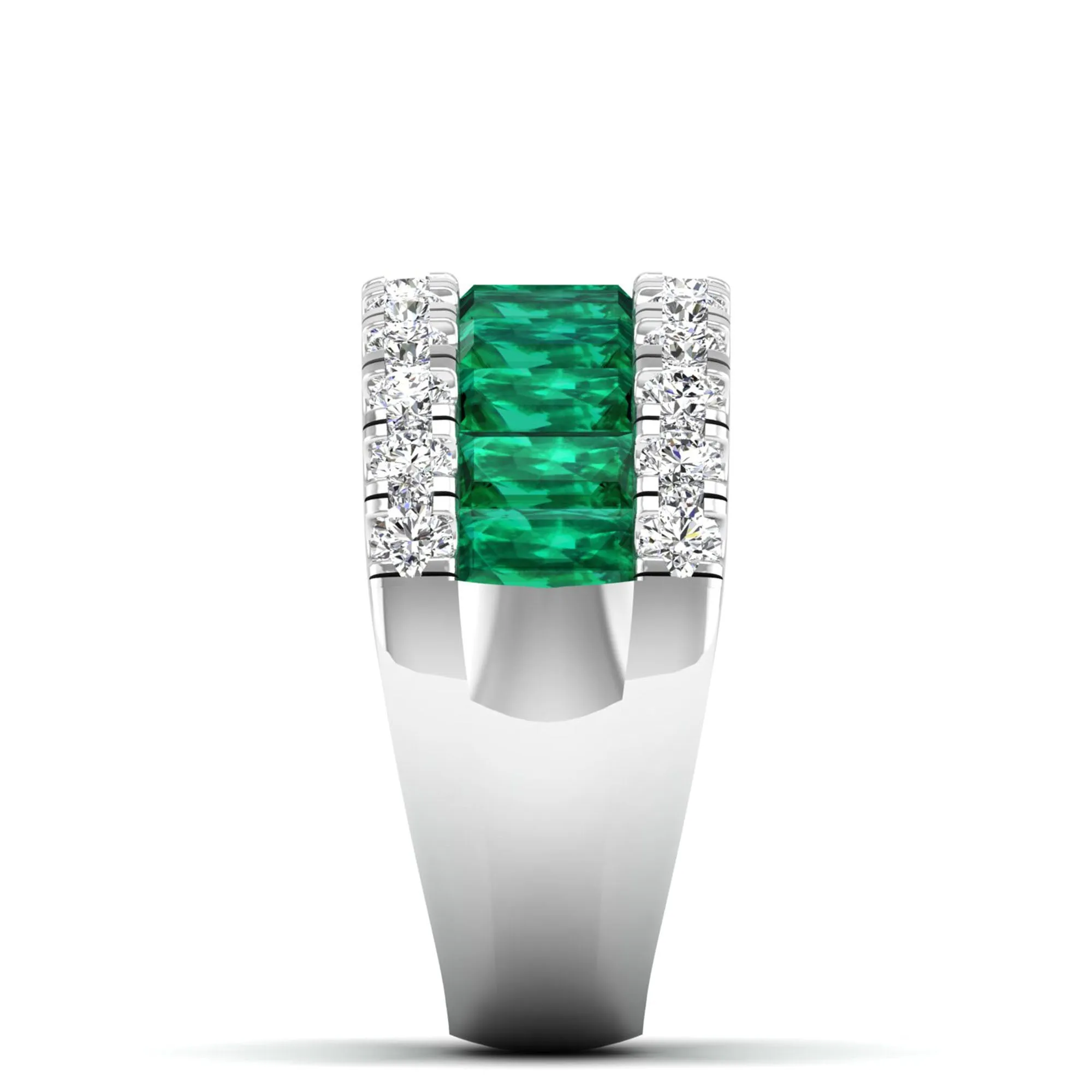 3-Row Baguette Emerald and Diamond Ring