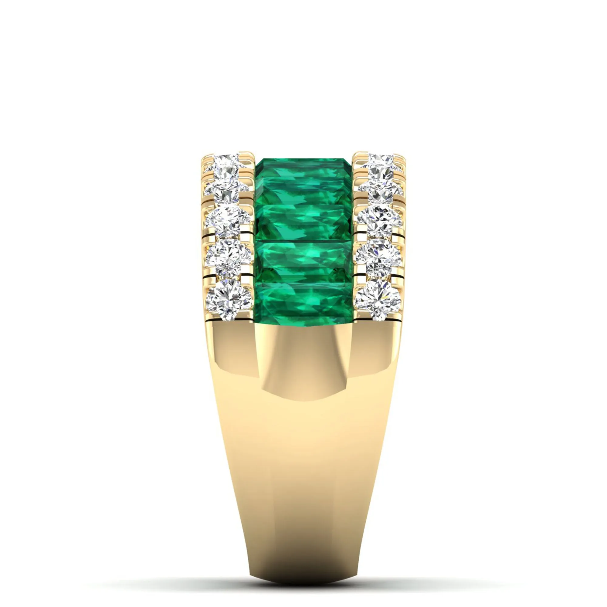 3-Row Baguette Emerald and Diamond Ring