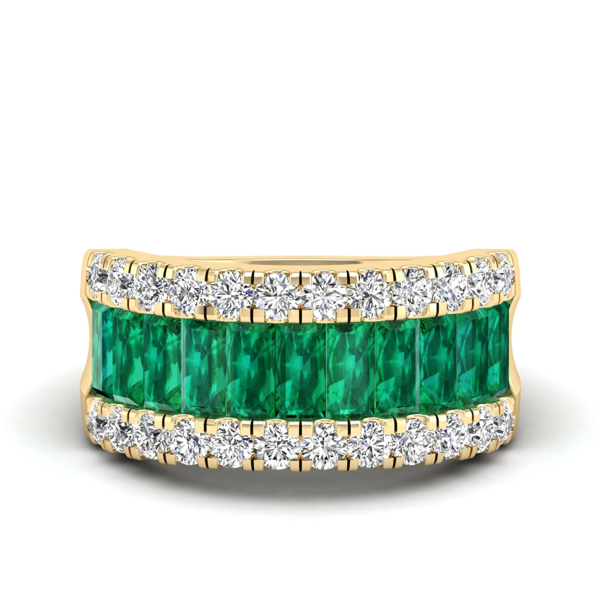 3-Row Baguette Emerald and Diamond Ring