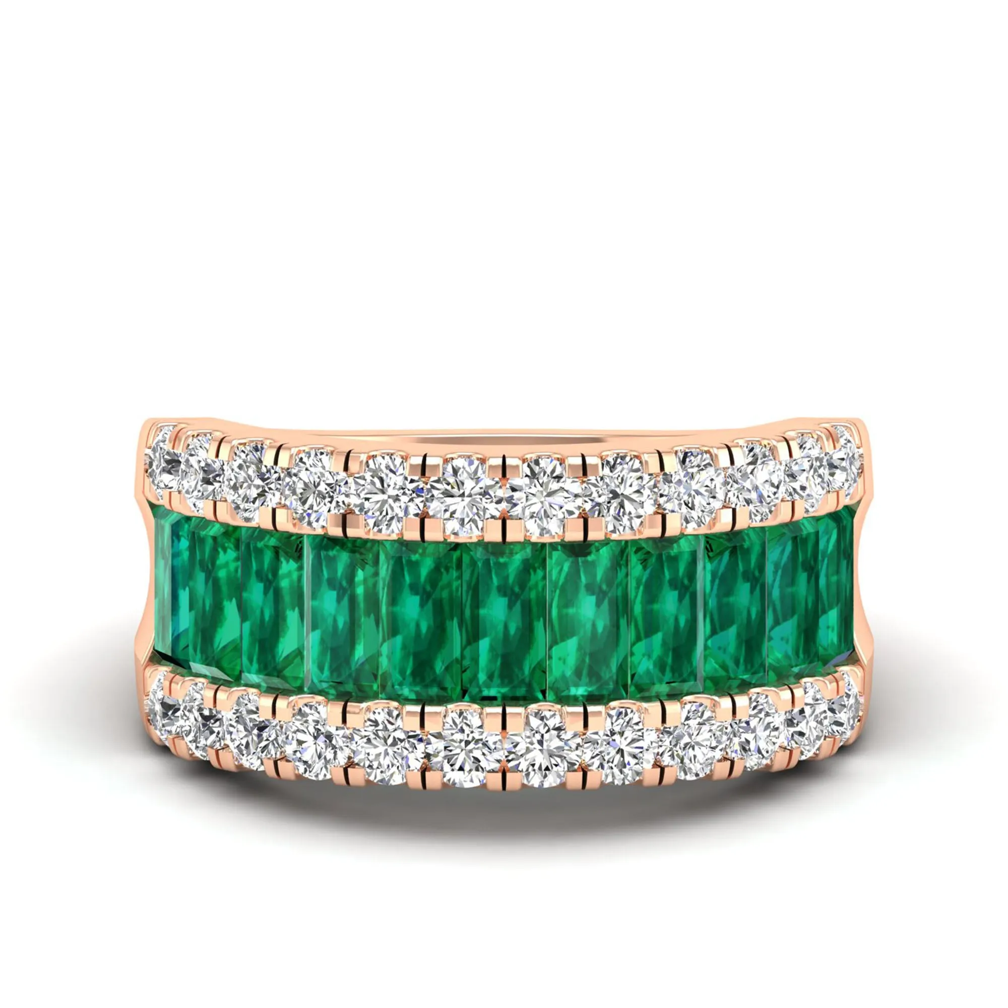 3-Row Baguette Emerald and Diamond Ring