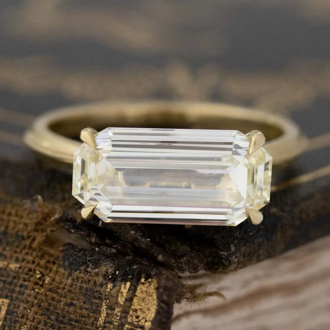 3.00ct Fancy Light Yellow Emerald Cut Diamond Laurel Solitaire by Erika Winters
