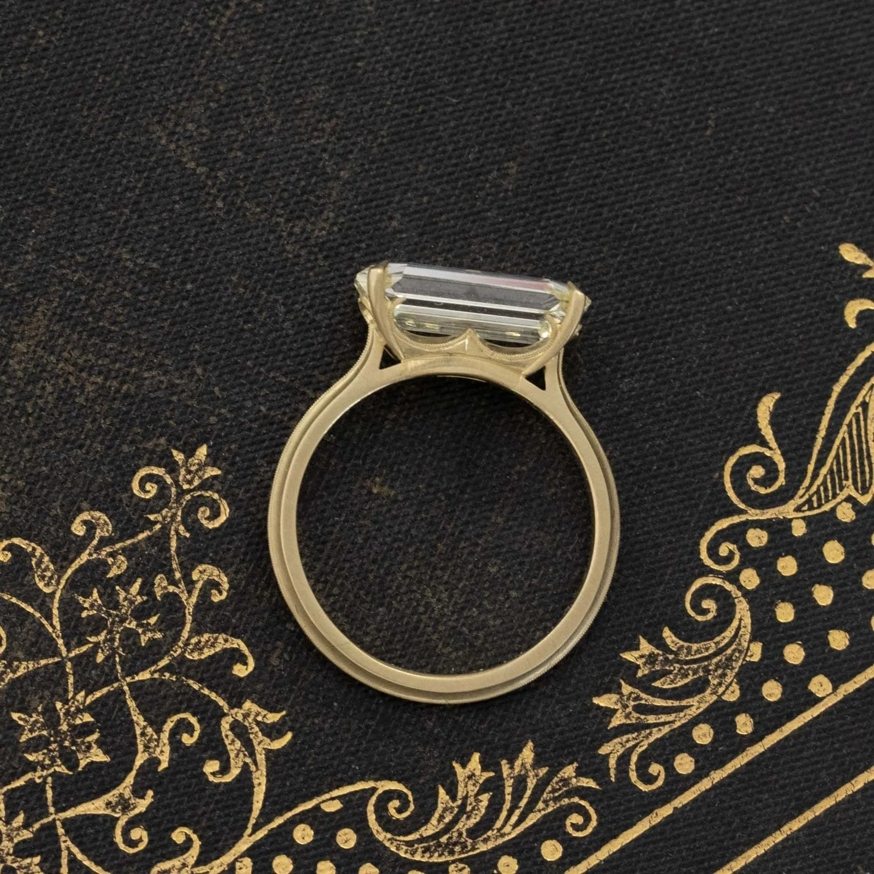 3.00ct Fancy Light Yellow Emerald Cut Diamond Laurel Solitaire by Erika Winters