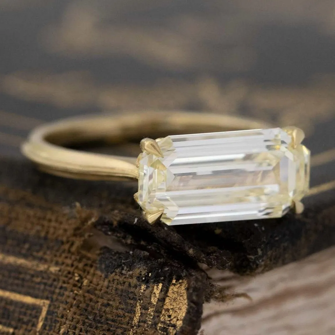 3.00ct Fancy Light Yellow Emerald Cut Diamond Laurel Solitaire by Erika Winters