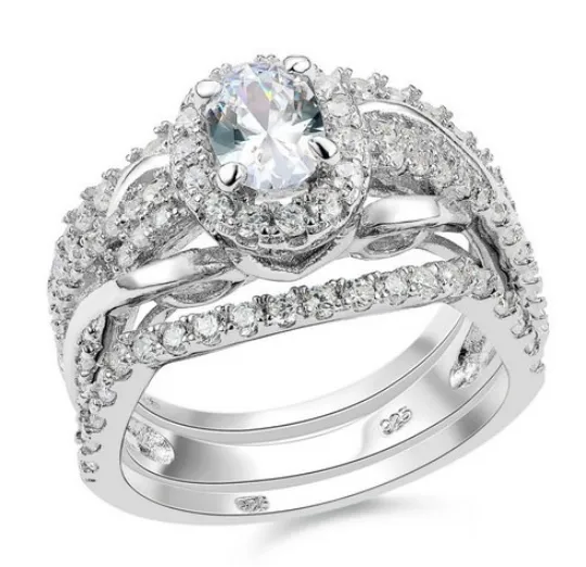 3.63ct Halo 3 Piece Wedding Ring Set Engagement Band Diamond Simulated 925 Platinum ep